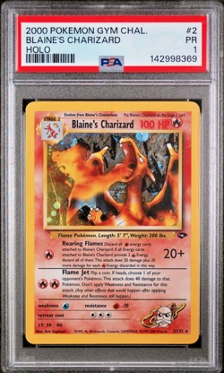 PSA 1 PR 2000 Gym Challenge Blaine's Charizard 2/132 Holo Foil Pokemon Unlimited - Image 1