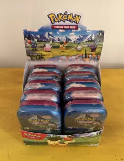 Pokemon TCG Ascended Heroes MINI TIN Open DISPLAY BOX (dmg), New/Sealed 10x Tins - Image 1