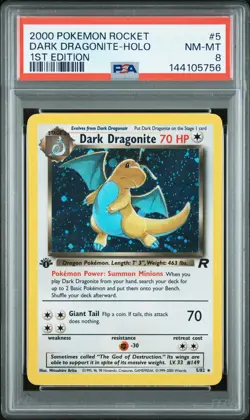 2000 POKEMON ROCKET 1ST ED #5 DARK DRAGONITE-HOLO PSA 8 - Image 1