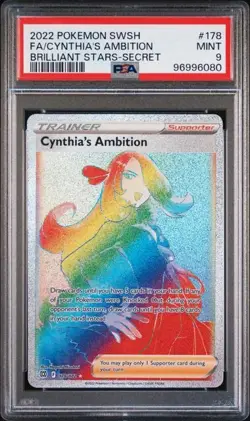 PSA 9 2022 Pokemon Brilliant Stars Full Art Cynthia's Ambition 178/172 Secret - Image 1