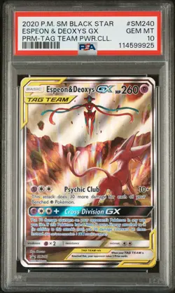 2020 POKEMON SM BLACK STAR PROMO TAG TEAM POWERS COLL ESPEON & DEOXYS GX PSA 10 - Image 1