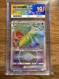 Pokemon TCG Aerodactyl VSTAR Rainbow Rare Card Lost Origin 199/196 ACE 10 - Image 1