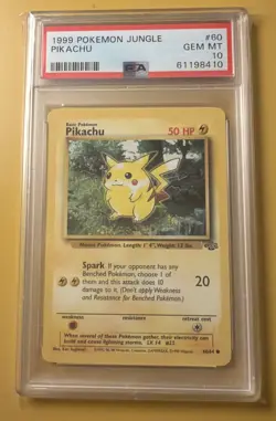 1999 WOTC POKEMON JUNGLE UNLIMITED PIKACHU 60/64 COMMON PSA 10 GEM MINT - Image 1