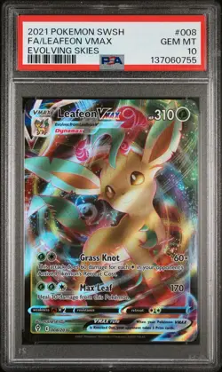 2021 Pokemon Sword & Shield Evolving Skies Fa Leafeon Vmax #008 PSA 10 - Image 1