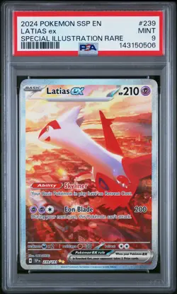 2024 POKEMON SSP EN-SURGING SPARKS SPECIAL ILLUSTRATION RARE LATIAS EX PSA 9 - Image 1