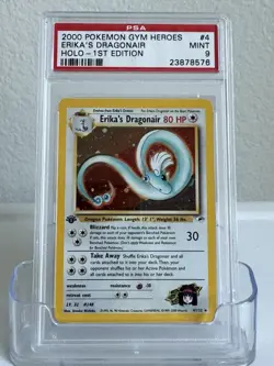 PSA 9 Mint 1st Edition Gym Heroes Holo Erika's Dragonair 4/132 Pokemon Card - Image 1