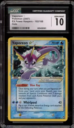 Pokemon Vaporeon Gold Star EX Power Keepers Ultra Rare Holo #102 CGC 10 Gem Mint - Image 1