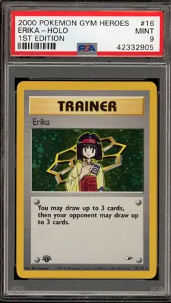 Pokemon Erika Gym Heroes 1st Edition Holo Rare #16 PSA 9 Mint - Image 1