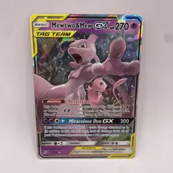 Pokemon Mewtwo & Mew GX TAG TEAM Ultra Rare Holo Card Unified Minds HP 270 - Image 1