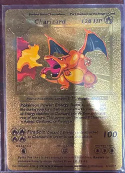 Gold Charizard Style Metal Card Fan Art Novelty Collectible Display Pokemon - Image 1