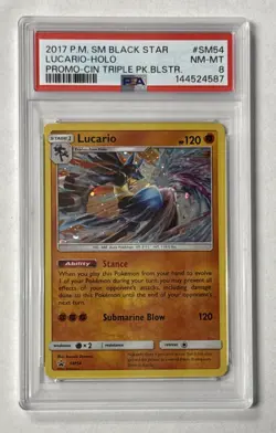 2017 POKEMON SM BLACK STAR PROMO #SM54 LUCARIO - HOLO PSA 8 NM-MT - Image 1