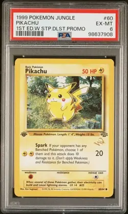 1999 Pokemon Jungle Pikachu 1st Edition W Wizard Stamp Promo #60/64 PSA 6 - Image 1