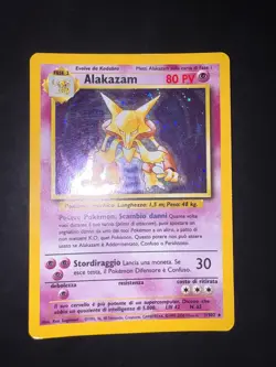 Pokemon Alakazam 1/102 Set Base Rara Holo Unlimited Wizards ITA Carte Vintage - Image 1