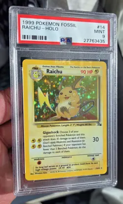 1999 Pokemon Fossil Raichu Holo 14/62 WOTC PSA 9 - Image 1