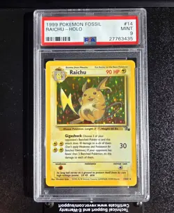 1999 Pokemon Fossil Raichu Holo 14/62 WOTC PSA 9 - Image 2