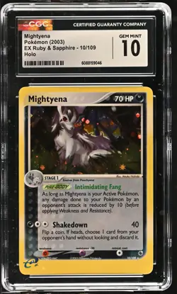 CGC 10 GEM MINT Mightyena 2003 EX Ruby & Sapphire 10/109 Holo Pokemon Card - Image 1