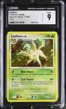 CGC 9 MINT Leafeon 2008 Majestic Dawn 7/100 Holo Pokemon Card - Image 1