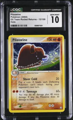 CGC 10 GEM MINT Piloswine EX Team Rocket Returns 13/109 Holo Pokemon Card - Image 1