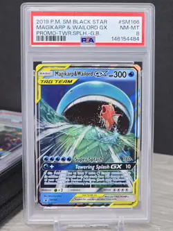 Pokemon Card Magikarp & Wailord GX SM166 Sm Tag Team Holo Black Star Promo PSA 8 - Image 1