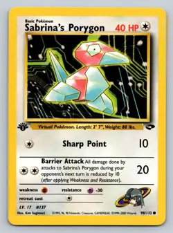 Sabrina’s Porygon 98/132 Gym Heroes 1st Edition Vintage Non Holo NM - Image 1