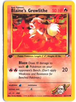Blaine's Growlithe 62/132 Common Gym Heroes Pokemon 1st Edition - Image 1
