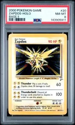 2000 POKEMON BASE SET 2 #20 ZAPDOS-HOLO PSA 8 - Image 1