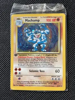 1999 Pokemon 1st Edition Machamp Holo Base Set 8/102 SEALED ULTRA RARE - Image 1