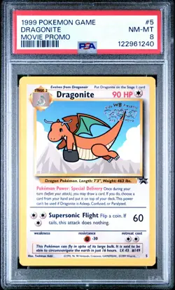 1999 POKEMON GAME MOVIE PROMO #5 DRAGONITE PSA 8 - Image 1