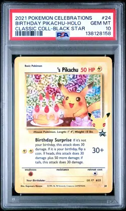 2021 POKEMON CELEBRATIONS CLASSIC COLL #24 BIRTHDAY PIKACHU-HOLO PSA 10 - Image 1