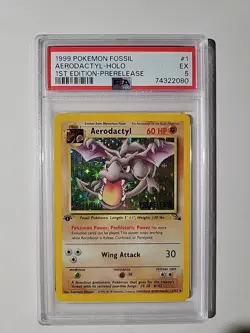 1999 Pokemon Fossil Aerodactyle - Holo 1st Edition - Pre-Release PSA 5 - Image 1
