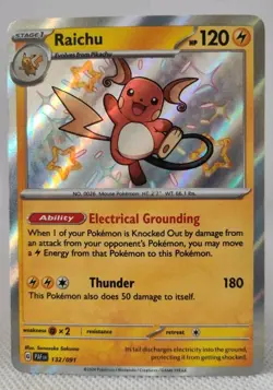 Pokemon Karte TCG Raichu PAF 132/091 Paldeas Schicksale Shiny Englisch - Image 1