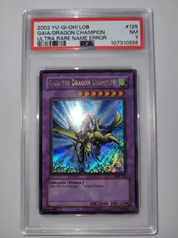 2002 Yu-Gi-Oh Gaia the Dragon Champion LOB-125 Ultra Rare Name Error PSA 7 - Image 4