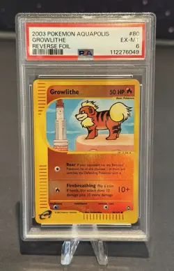 2003 Pokemon Aquapolis English Card - PSA 6 - Growlithe Reverse Foil #80/147 - Image 1