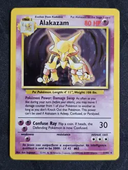 Pokemon TCG Alakazam 1/102 Base Set Unlimited Holo Rare Vintage WOTC - Image 1