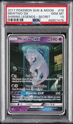 2017 POKEMON SUN & MOON SHINING LEGENDS SECRET #78 MEWTWO GX PSA 10 - Image 1