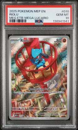 2025 Pokemon Black Star Promo RIOLU #010 Mega Lucario ETB PSA 10 Gem Mint - Image 1