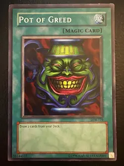 Yu-Gi-Oh! Legend of Blue Eyes White Dragon Pot of Greed Rare Foil LOB-119 MP - Image 1