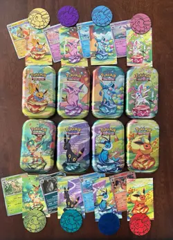 Pokemon Prismatic Evolutions Mini Tins Full Set (8) EMPTY Tins Holo Rare Cards - Image 1