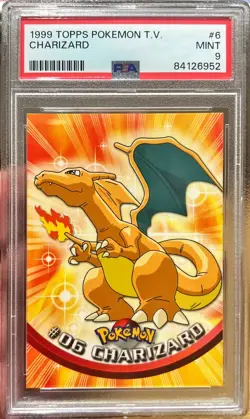 1999 Topps Pokemon TV Charizard Card #6 PSA 9 Mint - SP Green Logo - Image 1