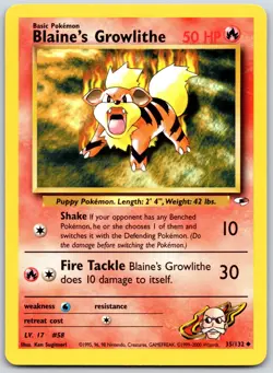 POKEMON GYM HEROES BLAINE'S GROWLITHE 35/132 UNCOMMON UNLIMITED MP - Image 1