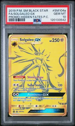 2019 POKEMON SM BLACK STAR PROMO #SM104A FULL ART/SOLGALEO GX PSA 10 - Image 1