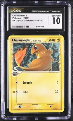 CGC 10 Charmander 2006 Pokemon EX Crystal Guardians 49/100 Delta Species Vintage - Image 1