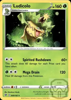 Ludicolo 009/192 R Rebel Clash Pokemon NM/M - Image 3