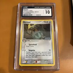 2005 POKEMON EX UNSEEN FORCES, REVERSE HOLO #43/115 NOCTOWL CGC 10 GEM MINT - Image 1