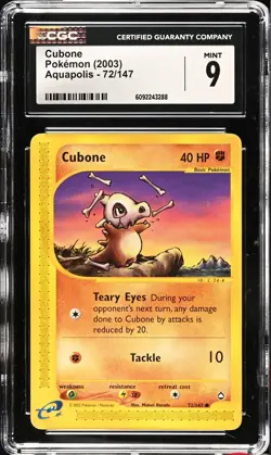 CGC 9 MINT Cubone 72/147 Aquapolis Vintage WOTC 2003 Pokemon Card - Image 1