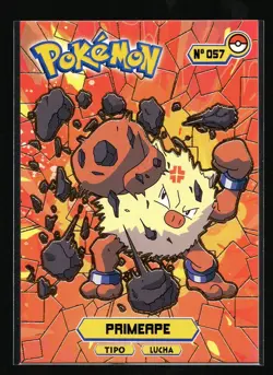 PRIMEAPE #057 - Card Tops Pokedex Database - Pokemon *GOLD HOLO FOIL DESIGN* - Image 1