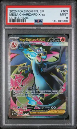 2025 POKEMON PFL EN-PHANTASMAL FLAMES ULTRA RARE #109 MEGA CHARIZARD X EX PSA 9 - Image 1