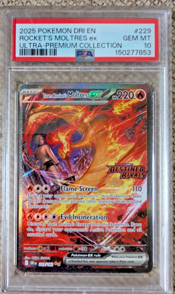 PSA 10 Team Rocket's Moltres ex 229/182 Pokemon Destined Rivals UPC Stamped 2025 - Image 1