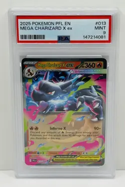 🔥2025 POKEMON PFL EN-PHANTASMAL FLAMES #013 MEGA CHARIZARD X EX PSA 9!🔥 - Image 1