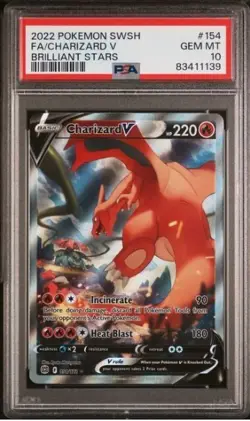 2022 POKEMON SWORD & SHIELD BRILLIANT STARS #154 FULL ART/CHARIZARD V PSA 10 - Image 1